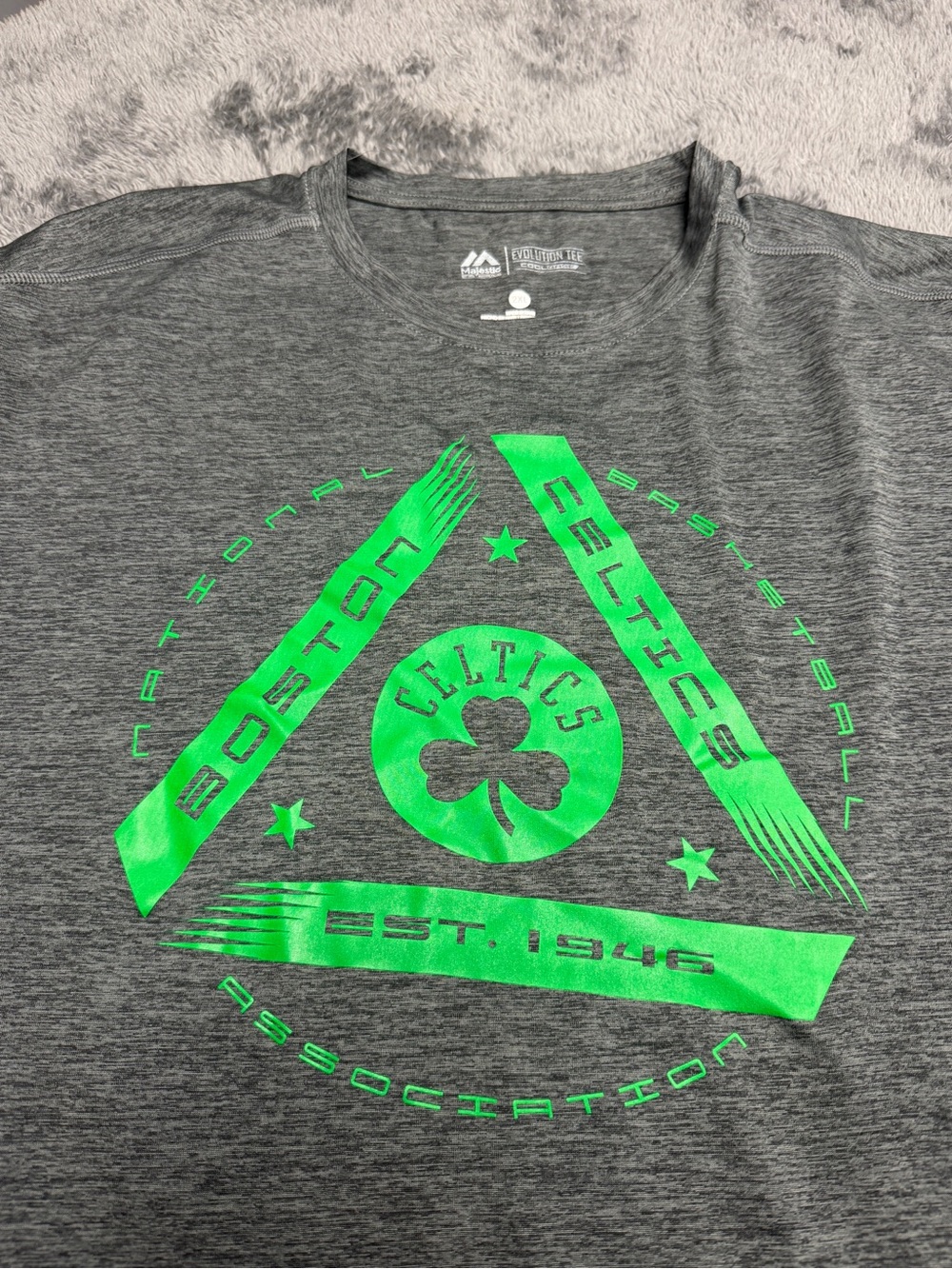 Majestic Gray Kids' Tee with Neon Green Boston Celtics Graphic